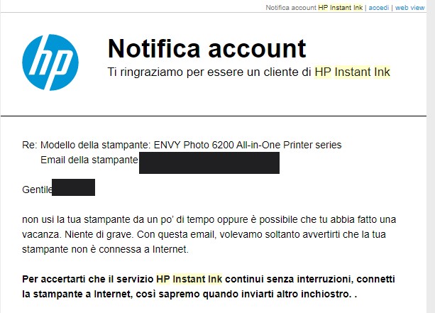 HP Instant Ink - senza connessione